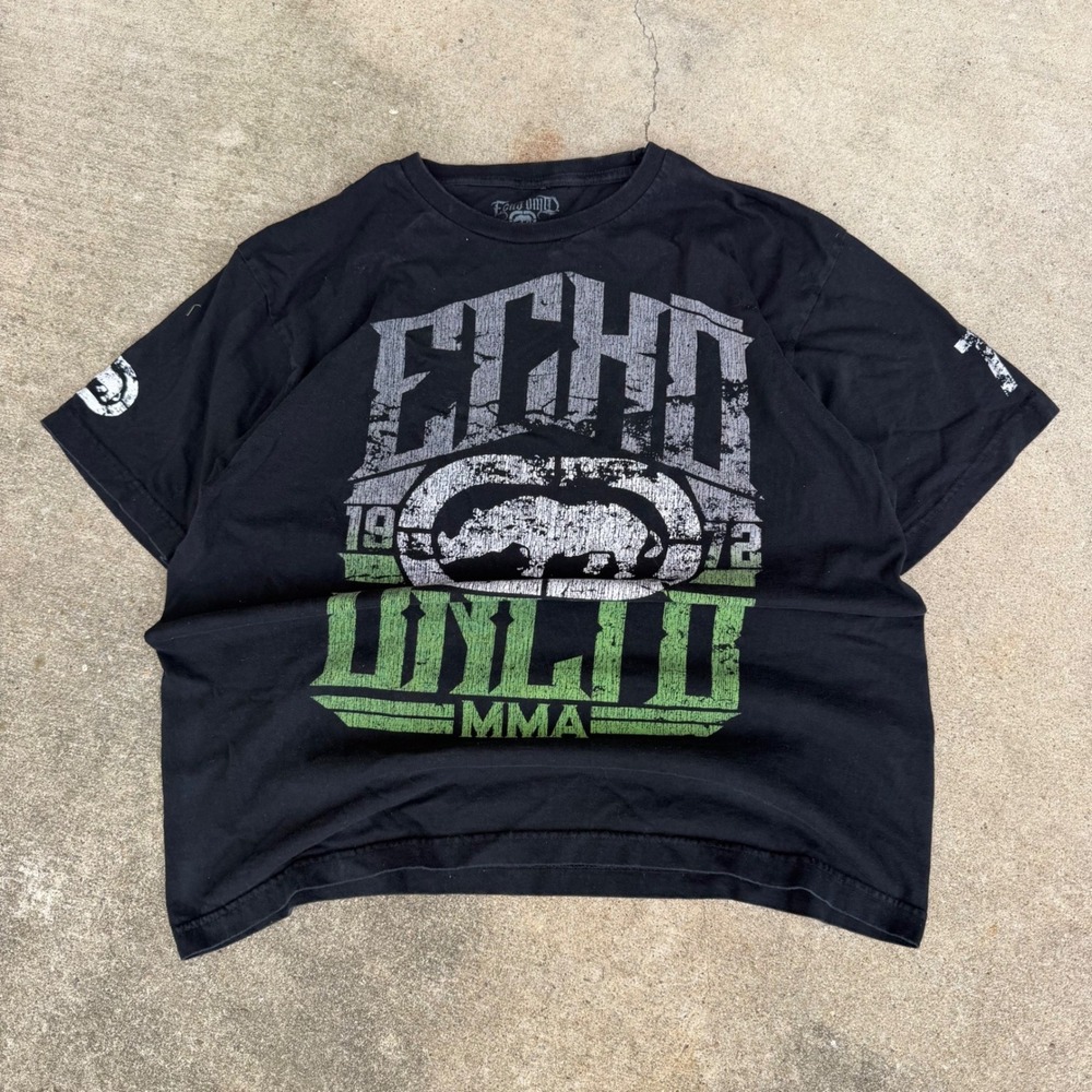 Y2K Ecko Unltd MMA Graphic T-Shirt Mens XL Black Distressed Rhino Logo